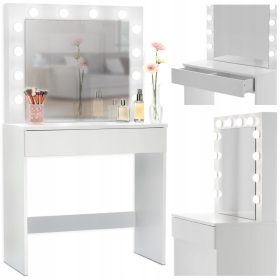   Bela kozmetična toaletna mizica z ogledalom in LED osvetlitvijo