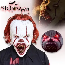    STRAŠLJIV KLOVN MASKA LED LATEX HALLOWEEN KOSTUM JOKER RDEČI LASJE