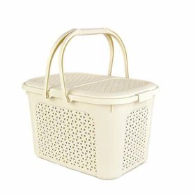 Kos piknik iz ratana v beli in bež barvi