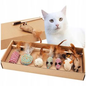    Mačja igrača miška ribiška palica Set 7 mačjih igrač s perjem