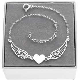   Srebrna zapestnica angelska krila z graviranim srcem - izdelana iz srebra 925