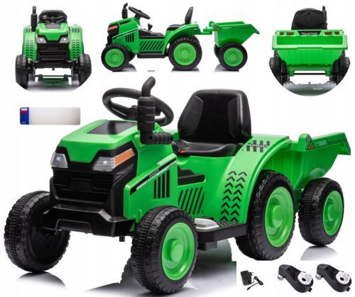 Močan otroški traktor z 12V akumulatorjem in prikolico, 2 MOTORJA, 15000 vrt/min