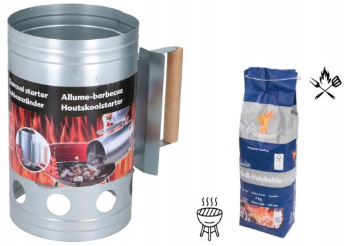  VELIK SREBRNI ŽAR DIMNIK ZA KUTITEV ŽARA + VREČKA ZA OGLJE 3KG