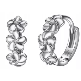    Srebrni obročasti uhani z rožicami, viseče ženske kreole, srebro 925