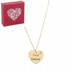   Ogrlica s srcem iz kirurškega jekla, personalizirana s poljubno zlato gravuro