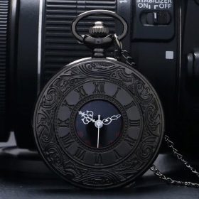 Vintage Retro Black Pocket Watch with Roman Numerals