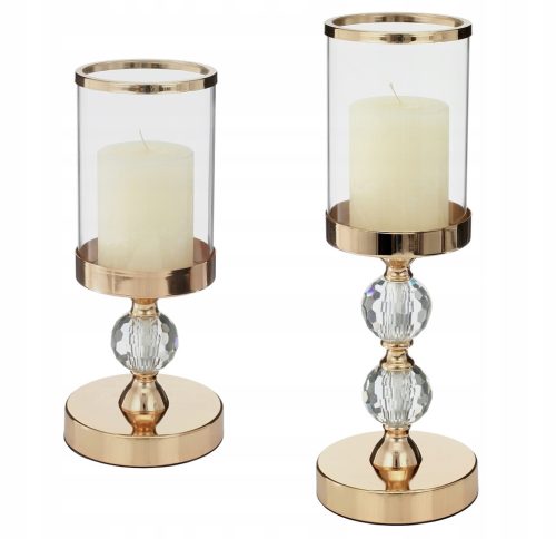Svečnik Glamour Lantern Crystal Luxury Gold set 1-2