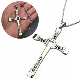    Srebrni Vin Diesel Cross iz MOVIE Rhinestones + Belcher Chain