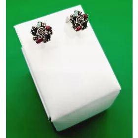  Srebrni uhani Rubin Safir Smaragd Markasit - roža