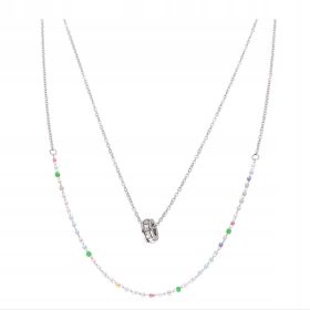  Ogrlica slavnih, srebrno kirurško jeklo, pisane kroglice