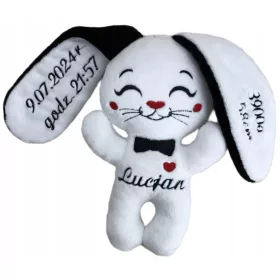   Personalizirana igrača za novorojenčka - Ročno izdelan plišast zajček s imenom in rojstnim listom