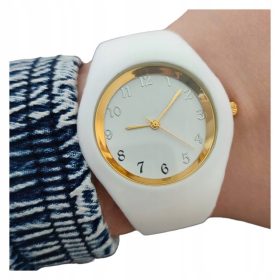 Elegantna ženska ura Kurren z bialim silikonskim pasom