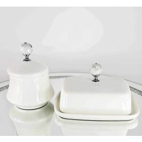   Eleganten set Posoda za sladkor Posoda za maslo WHITE home&you s kristalčki Glamour