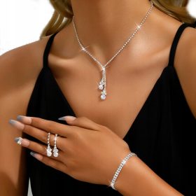 Nežen poročni komplet s kristali in srebrnim tonom, 3 v 1