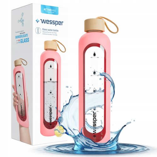Steklenička za vodo Wessper Activemax Crystalline 1l s silikonskim etui - roza
