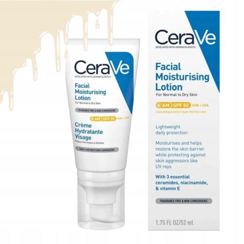 CeraVe Vlažilna krema za obraz s SPF 50, 52ml - Za normalno in suho kožo