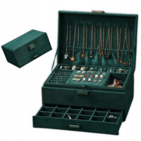    ŠKATLICA ZA NAKIT ELEGANTNA ŠKATLICA Z OGLEDALOM, ZAMOK, LEPA BEŽ