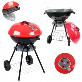    VRTNI TURISTIČNI ŽAR NA OGLJE VELIKA MREŽA S KOLESI MOBILE RDEČ