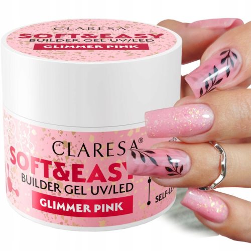 CLARESA MEHAK & ENOSTAVEN GEL ZA IZGRADNJO NOHTOV S TIKSOTROPIJO IN BLEŠČEČIMI ROZA DELCI 90 g