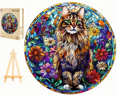  VELIKA LESENA SESTAVKA 300 DELOV VITRAŽ MAINE COON V LESENI ŠKATLI