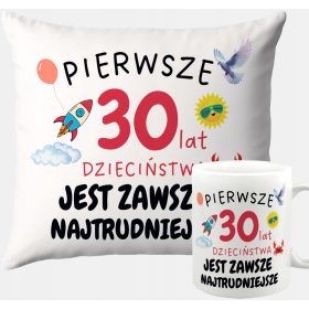 Darilni set za 30. rojstni dan s skodelico in šiv blazino