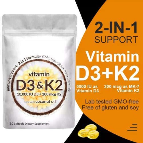 Kapsule Vitamin D3 K2 z kokosovim oljem - Močan Dnevni Dodatek za Zdravje Kosti