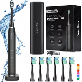   Alpha DentiPro STB-02 – sonična zobna ščetka z etuijem in 6 glavami, črna