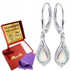    Srebrni viseči uhani z gravuro iz srebra iz opala 925 + BREZPLAČNO DARILO