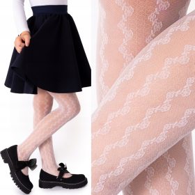   Bele otroške hlačne nogavice z vzorci za punčke Fenome LENA 128/134