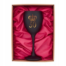   Darilo za 50. obletnico rojstva za žensko Črno-zlati kozarec za vino s gravuro