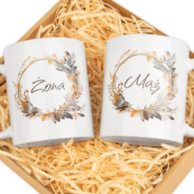   Darilo za poroko na poročni dan, skodelice z napisom Mož Žena