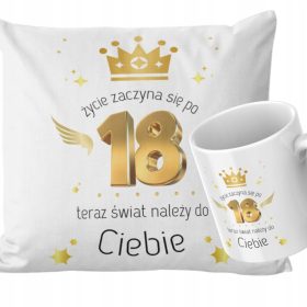   Elegantni darilni set za 18. rojstni dan s poduško in skodelico