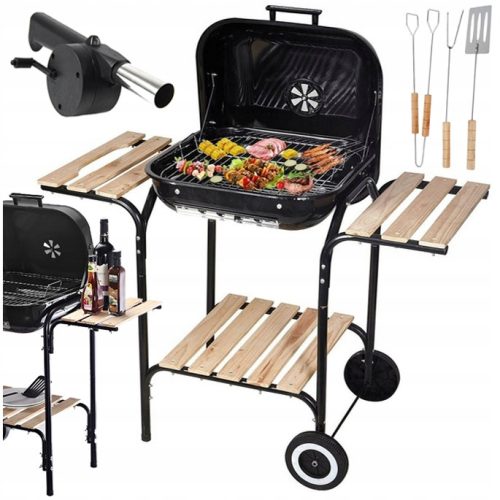  VELIK ZLOŽLJIV VRTNI ŽAR NA OGLJE NA KOLESIH S POLICAMI BBQ GRID ROTTAGE