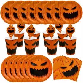    Velik set krožnikov, skodelic, serviet, slamic, Halloween Pumpkin, 40 kos