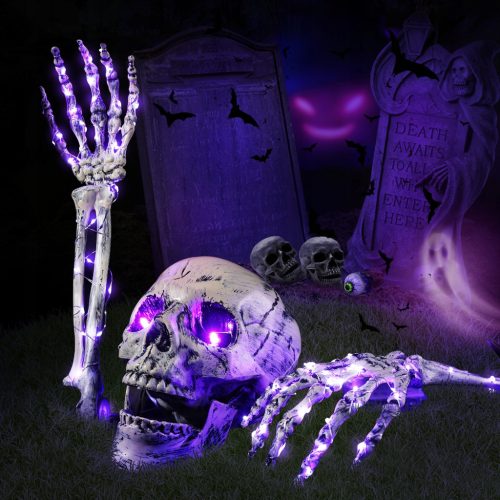 HALLOWEENSKA DEKORACIJA ZA NOČ ČAROVNIC Z REALISTIČNO LOBANJO, KOSTMI IN LED LUČKAMI