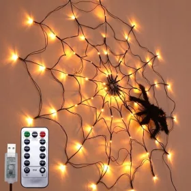   LUČKA ZA HALLOWEEN S PAJČJO MREŽO 80 LED PAJKA Z DALJINSKIM UPRAVLJANJEM