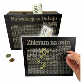   Personalizirana lesena skrinjica za varčevanje z graviranim ciljem