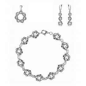   Srebrni komplet nakita z oksidiranim vzorcem vrtnice pr925 + škatlica