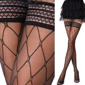   Eleganca Samonosne Nogavice s Silikonskim ROMBILIC Vzorcem, Črne