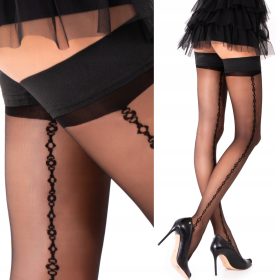   Fenome Črne Samostoječe Nogavice s Silikonom in Tattoo Vzorcem