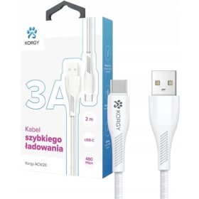   Korgy ACW20 Slovenian Kabel USB-A - USB-C 2 m za Hitro Polnjenje Najlonska Pletenica Bela