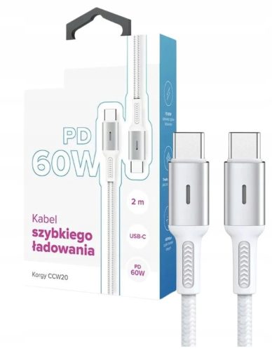 USB-C - USB-C kabel Korgy CCW20 60W 2m hitro polnjenje pleten najlon bel