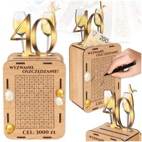   Eleganten Leseni Škatla za Shranjevanje Prihrankov, Darilo za 40. Rojstni Dan Moškega Brata, Graviran Pišljič 3.000 PLN