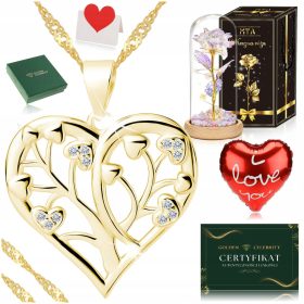   Golden Heart Necklace with Eternal Rose LED Gift for Grandma Women