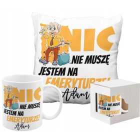   Darilo za upokojitev s skodelico in blazino s personalizacijo imena