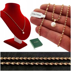   UDOVITA ZLATA VERIŽNICA IZ KIRURŠKEGA JEKLA S ČUDOVITIM OBESKOM IZ BISEROV 50CM