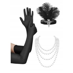   Elegantni komplet za pustno pojedino s perjem in biseri iz dvajsetih let 20. stoletja