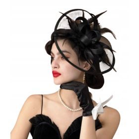   Eleganten fascinator s cvetjem in črno sponko za banketni klobuk