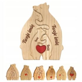   Lesene puzzle medvedkov, GRAVIRANO, družinski motiv, PRIPRAVLJENO ZA DARILO