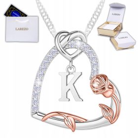    Srebrna ogrlica Srce Roža s črko Roža Rose Črka K SREBRO 925